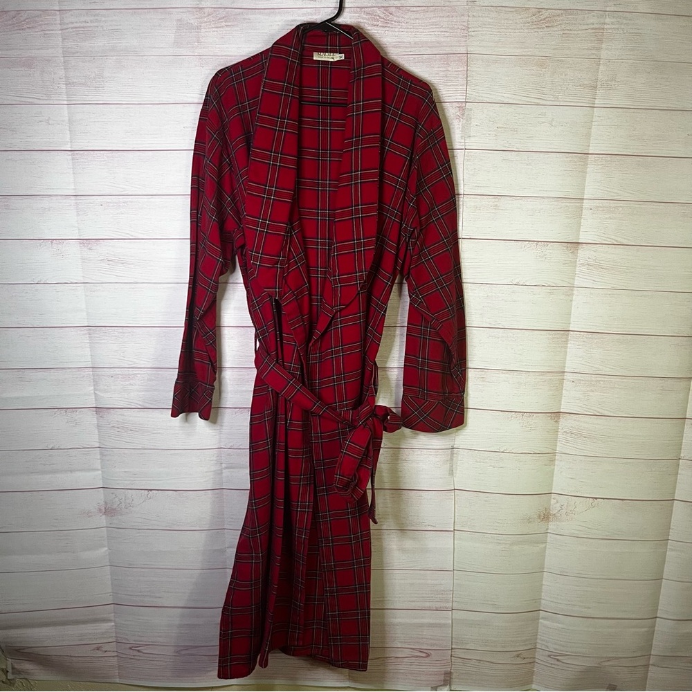MAGEE 100%‎ Cotton Flannel Red Plaid Made in Ireland Robe Size XL